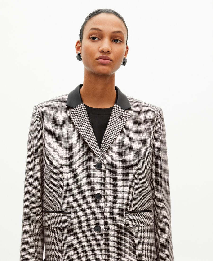 The Kooples F BLACK GREY short black and white houndstooth tailored jacket