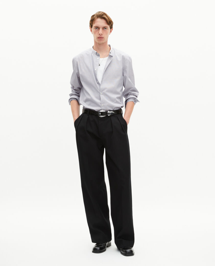 The Kooples MEN WHITE / BLUE light blue striped shirt with officer's collar