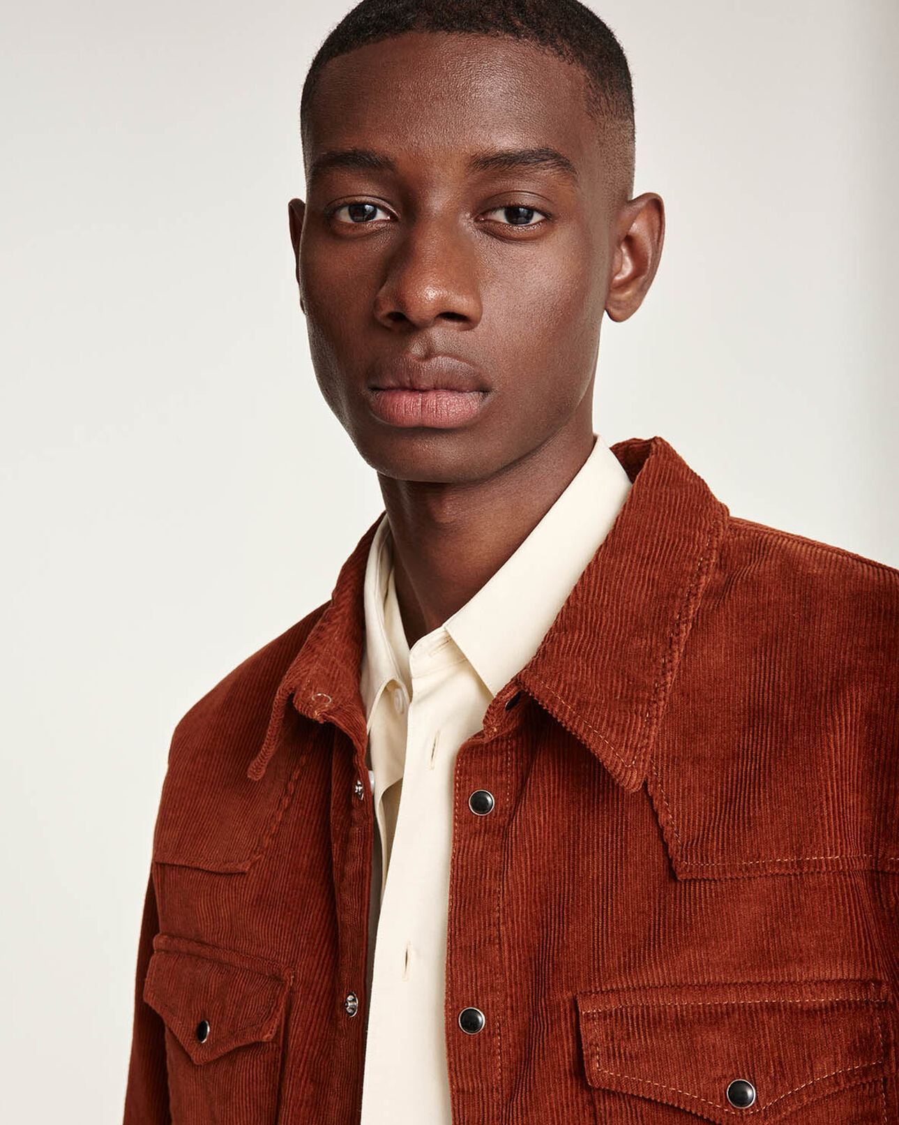 The Kooples MEN DARK RED western-style orange corduroy shirt