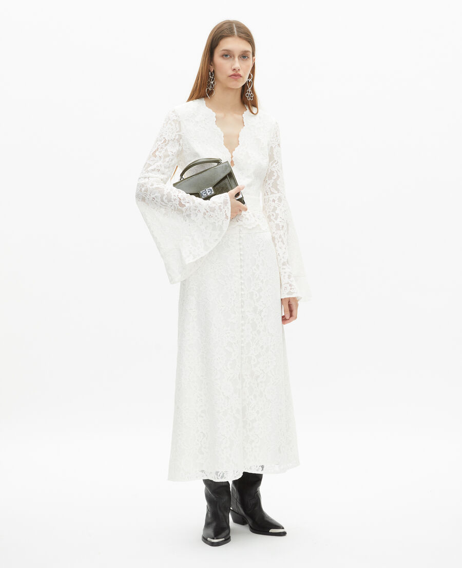 The Kooples FEMME ECRU jupe longue en dentelle blanche