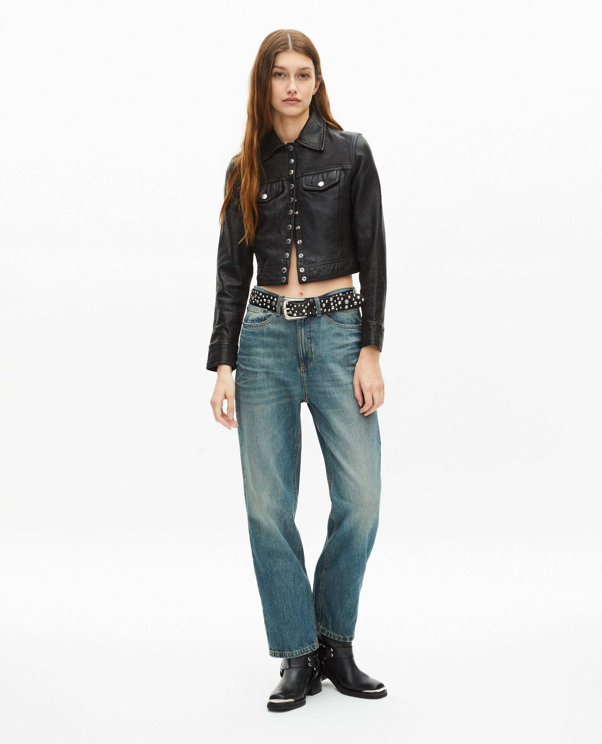 Short black leather jacket | The Kooples US