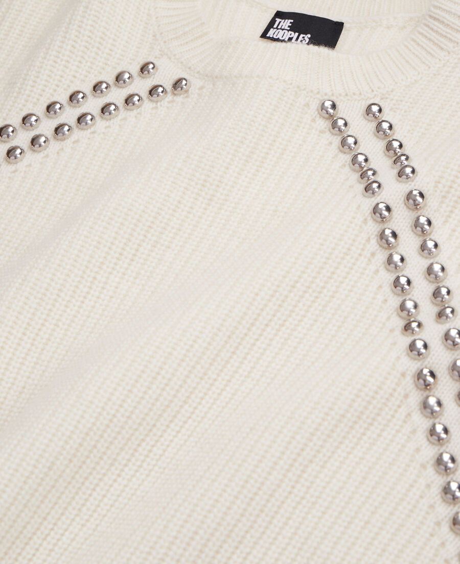 The Kooples F ECRU ecru ribbed wool and cashmere sweater with studs