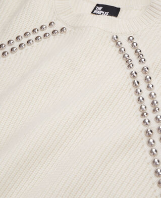 The Kooples F ECRU ecru ribbed wool and cashmere sweater with studs