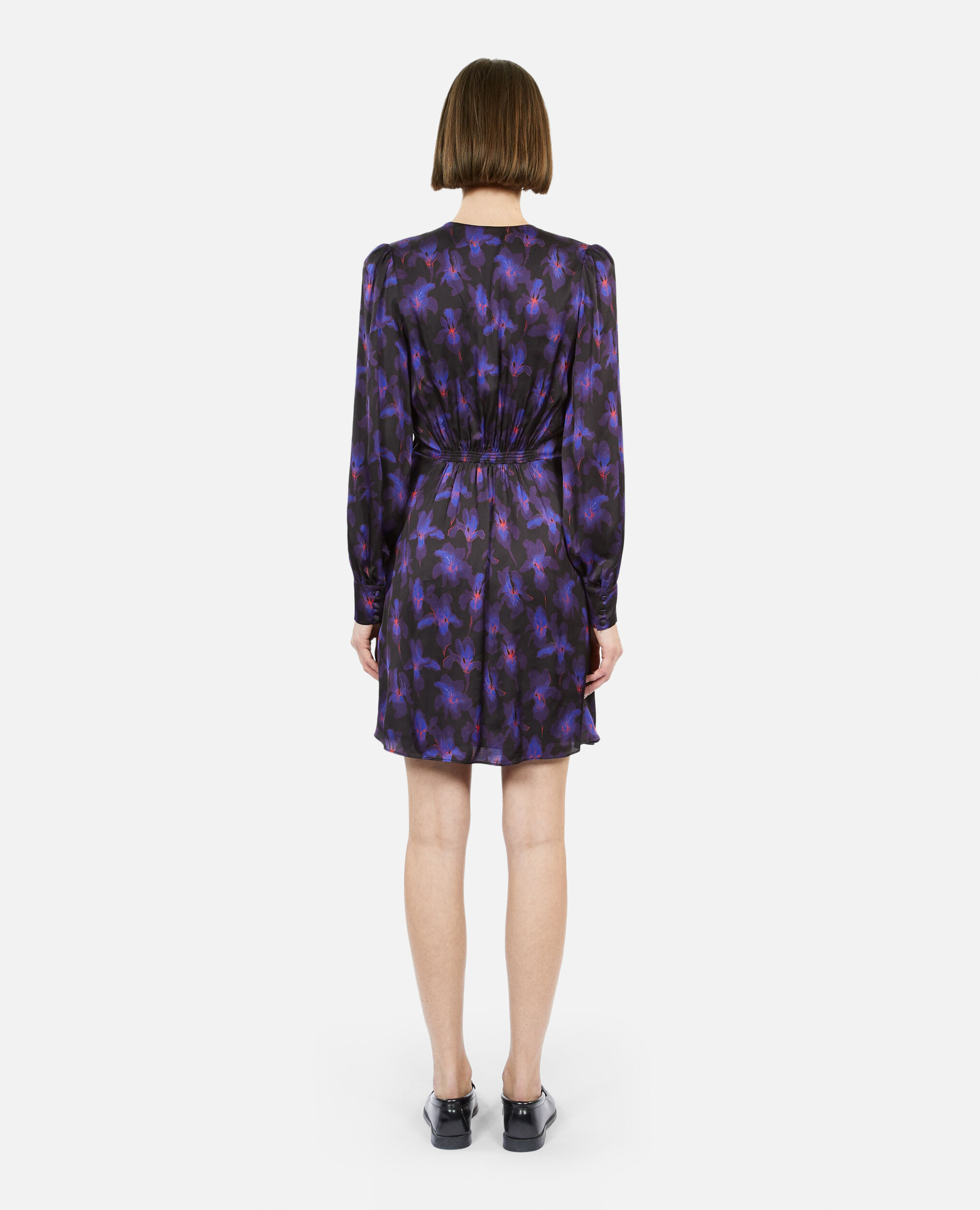 Kurzes Kleid mit Drapierung und Print, BLACK /LIGHT PINK / BLUE, hi-res image number null