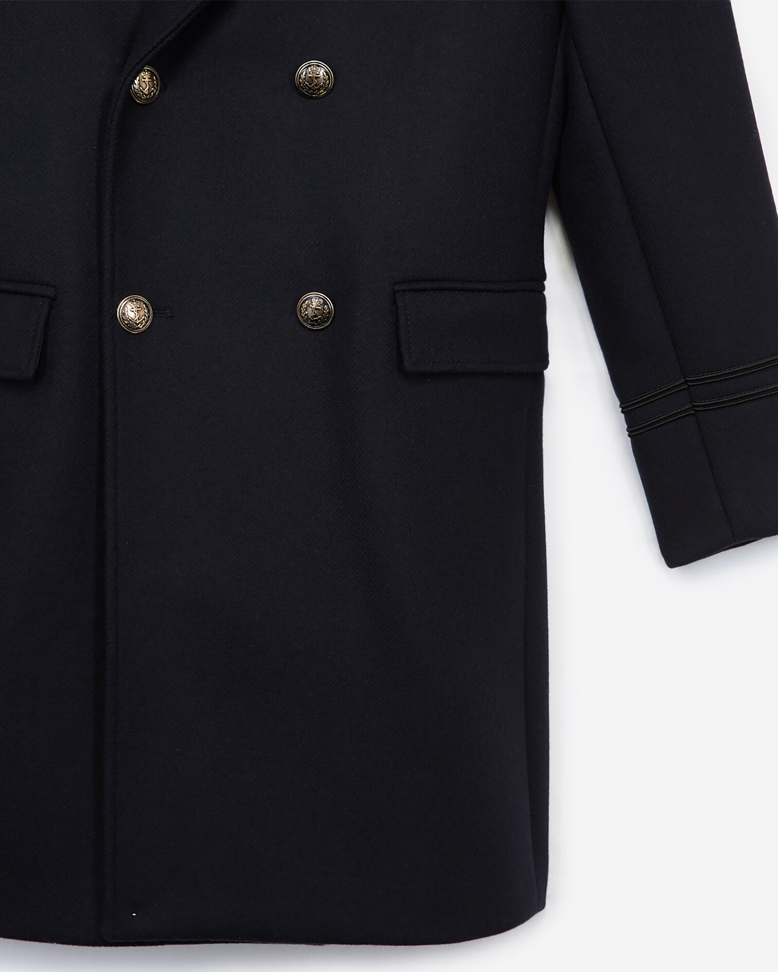 Navy blue wool coat with gold buttons, NAVY, hi-res image number null