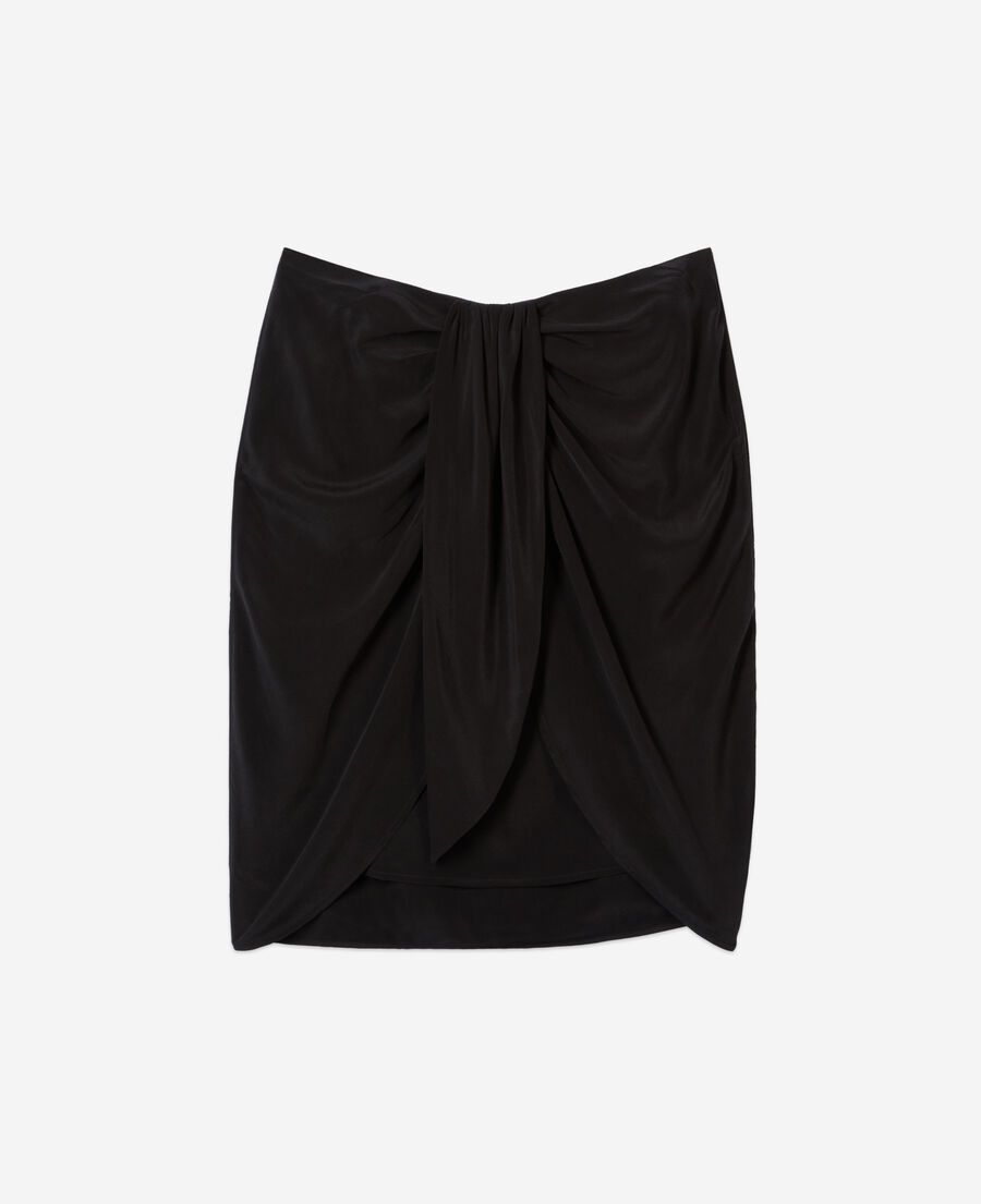 jupe courte noire drapée en soie lavée