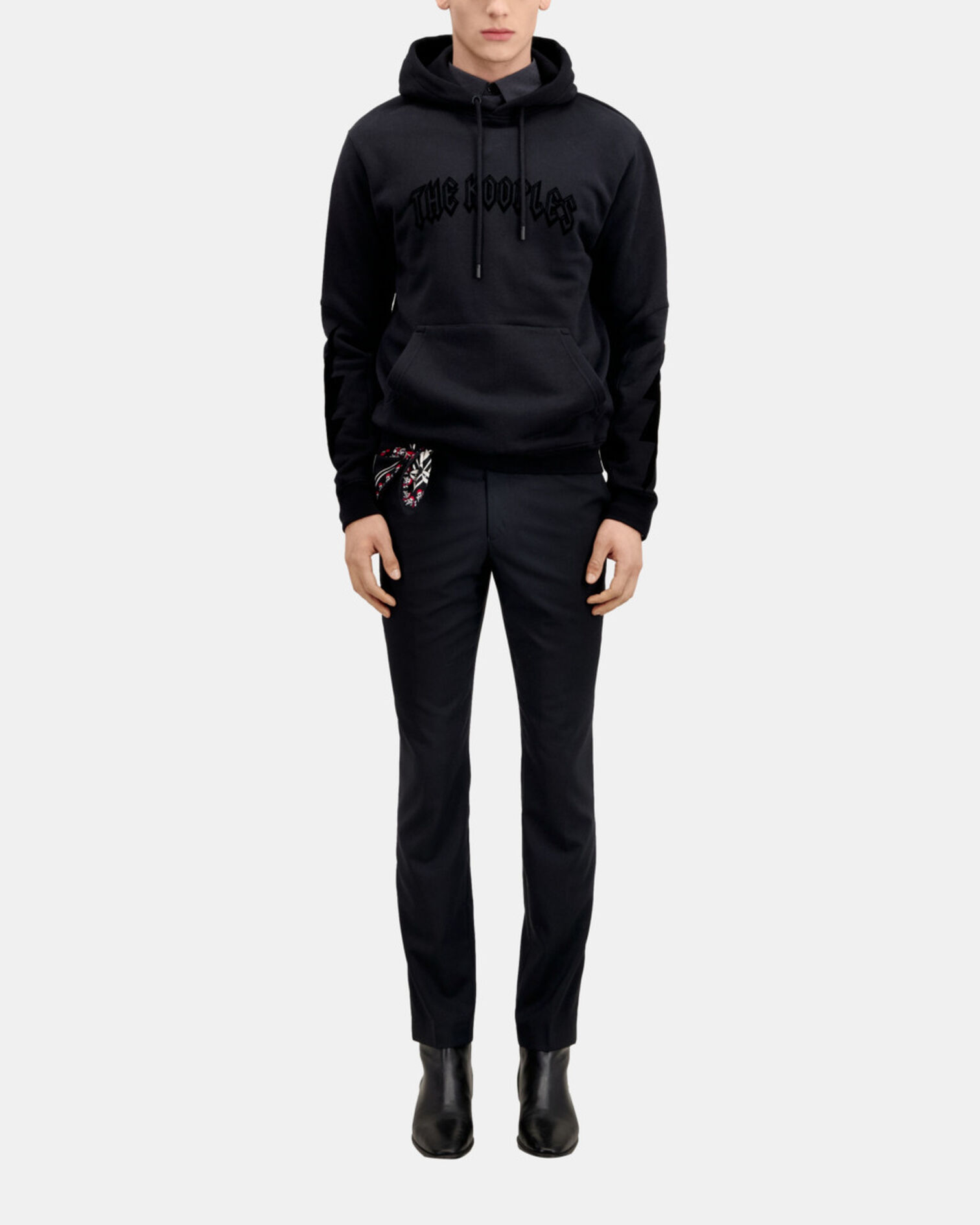 Men's Black hoodie with flocking, BLACK, hi-res image number null