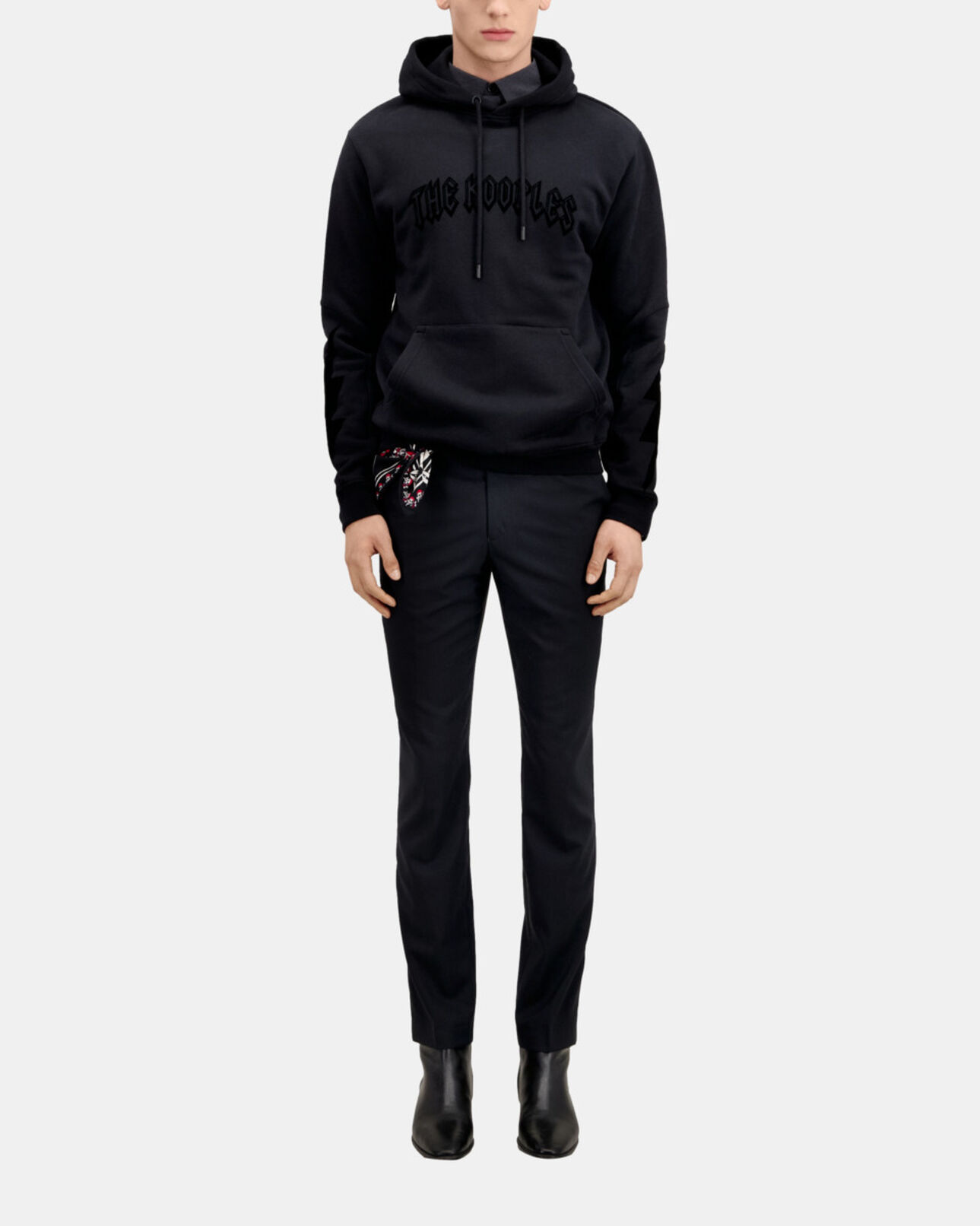 The Kooples HERREN BLACK herren schwarzes kapuzensweatshirt mit beflockung