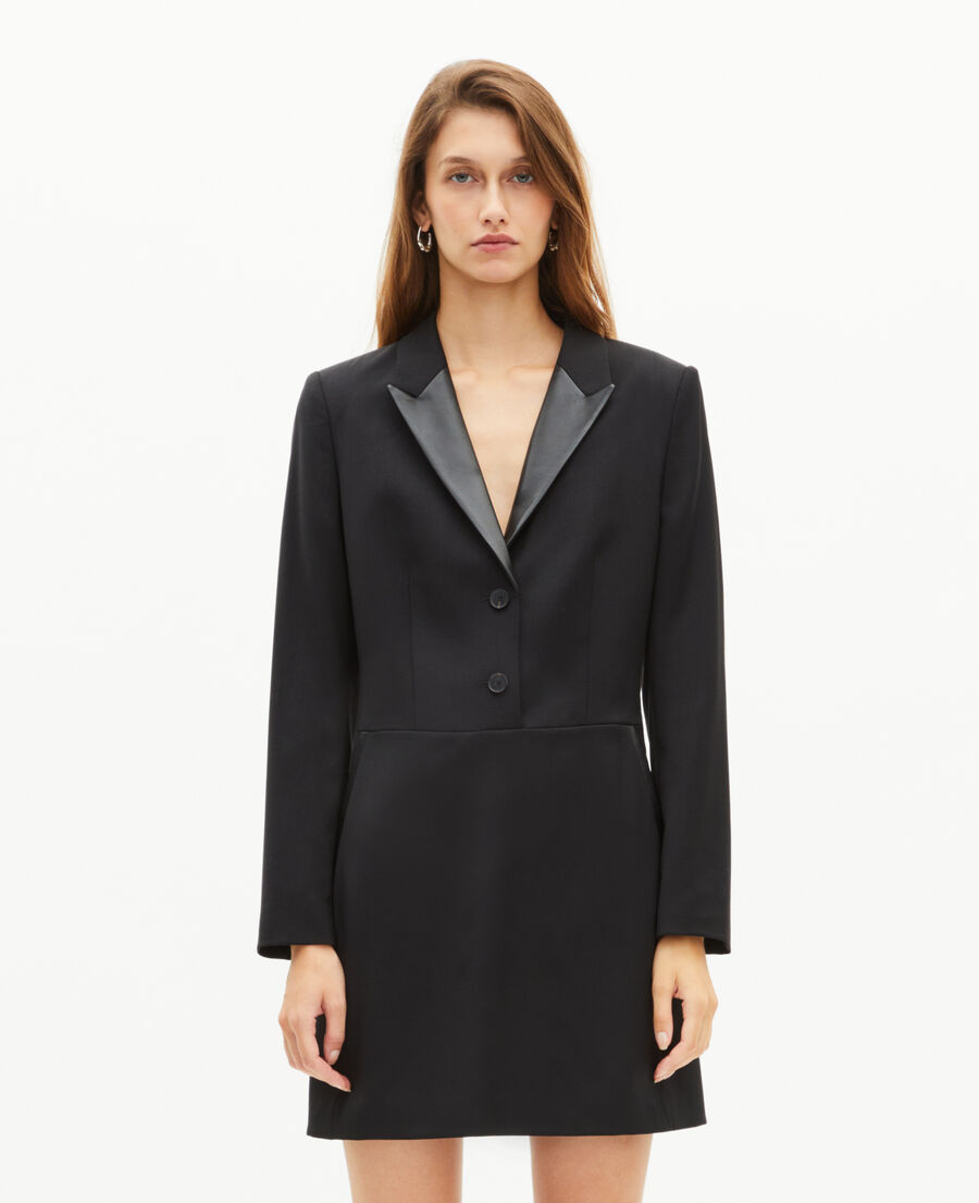 The Kooples WOMEN BLACK short dress with black leather collar