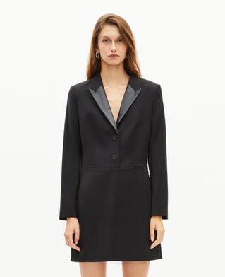 The Kooples WOMEN BLACK short dress with black leather collar