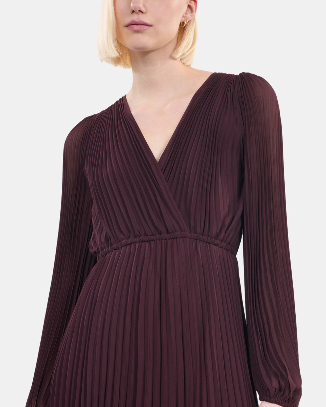 The Kooples FEMME BURGUNDY robe longue plissée bordeaux