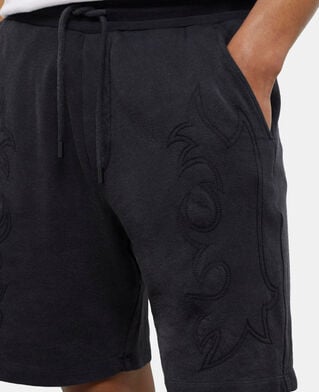 The Kooples H BLACK WASHED black fleece shorts with western-style embroidery