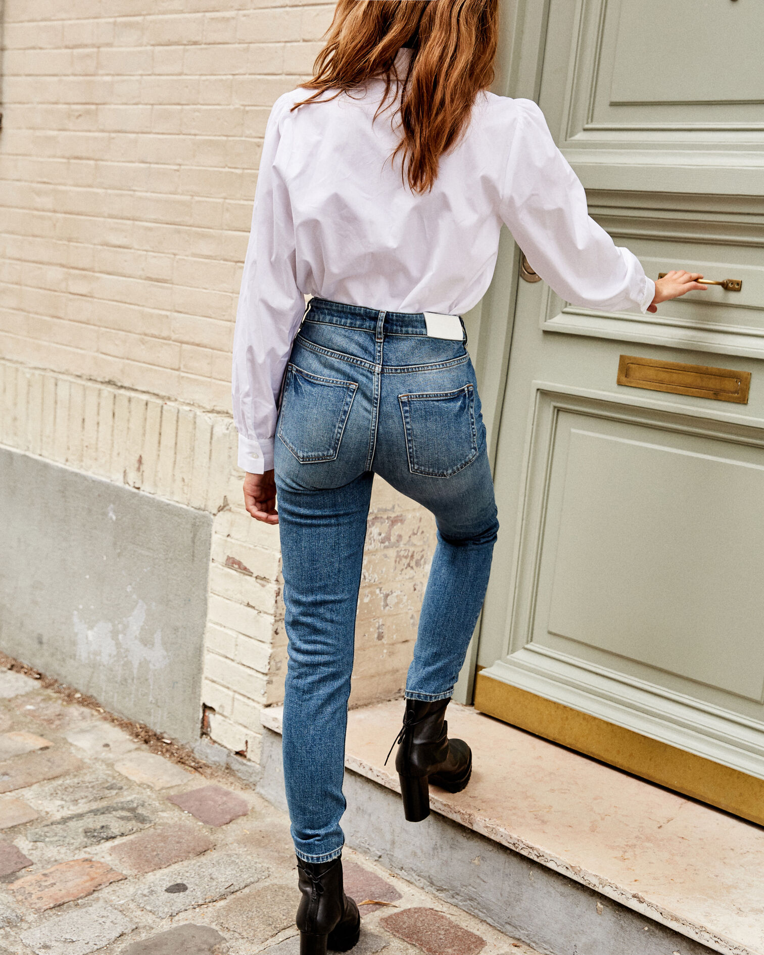 Blue jeans with fold-over waist, BLUE VINTAGE, hi-res image number null