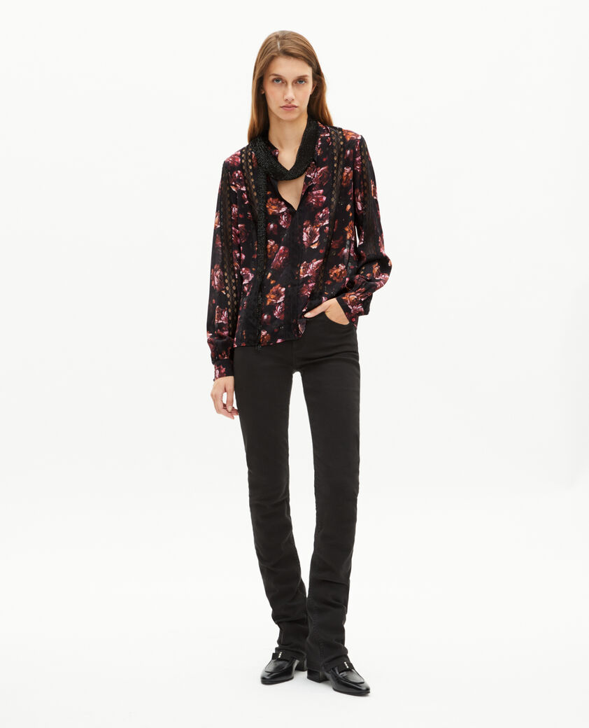 The Kooples FEMME BLACK - RED blouse imprim&eacute; fleuri en soie m&eacute;lang&eacute;e bordeaux