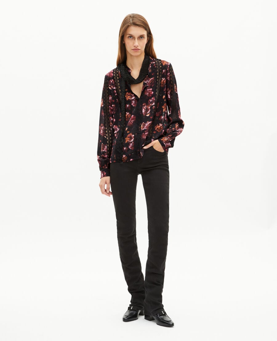 The Kooples WOMEN BLACK - RED rose-print blouse in burgundy silk blend