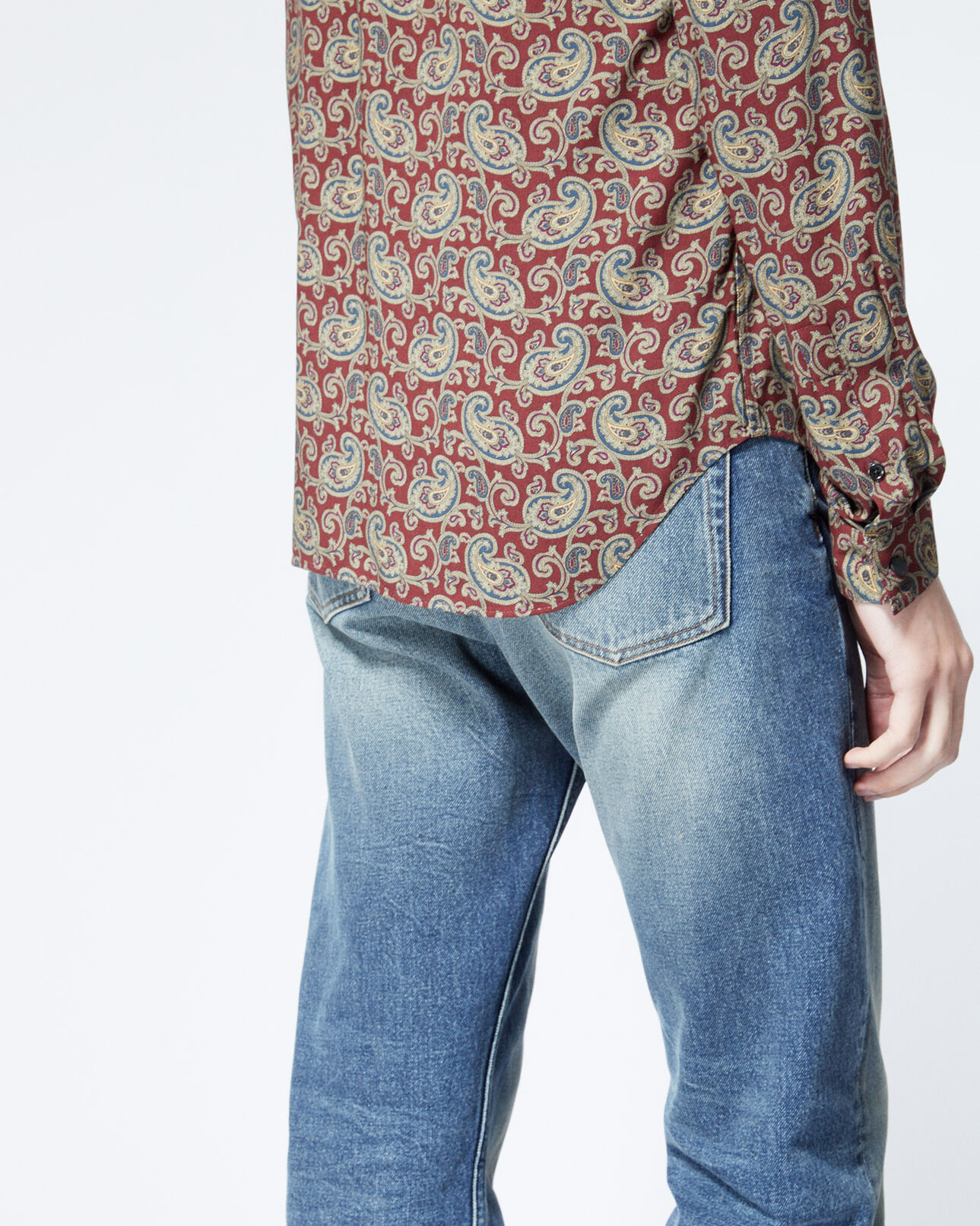 The Kooples MEN BURGUNDY / CAMEL flowing burgundy shirt with paisley motif
