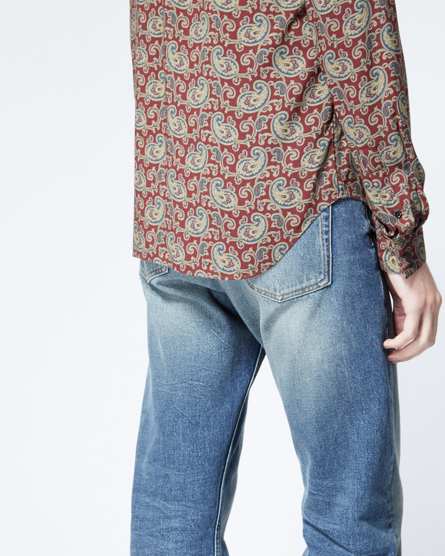 Flowing burgundy shirt with paisley motif, BURGUNDY / CAMEL, hi-res image number null