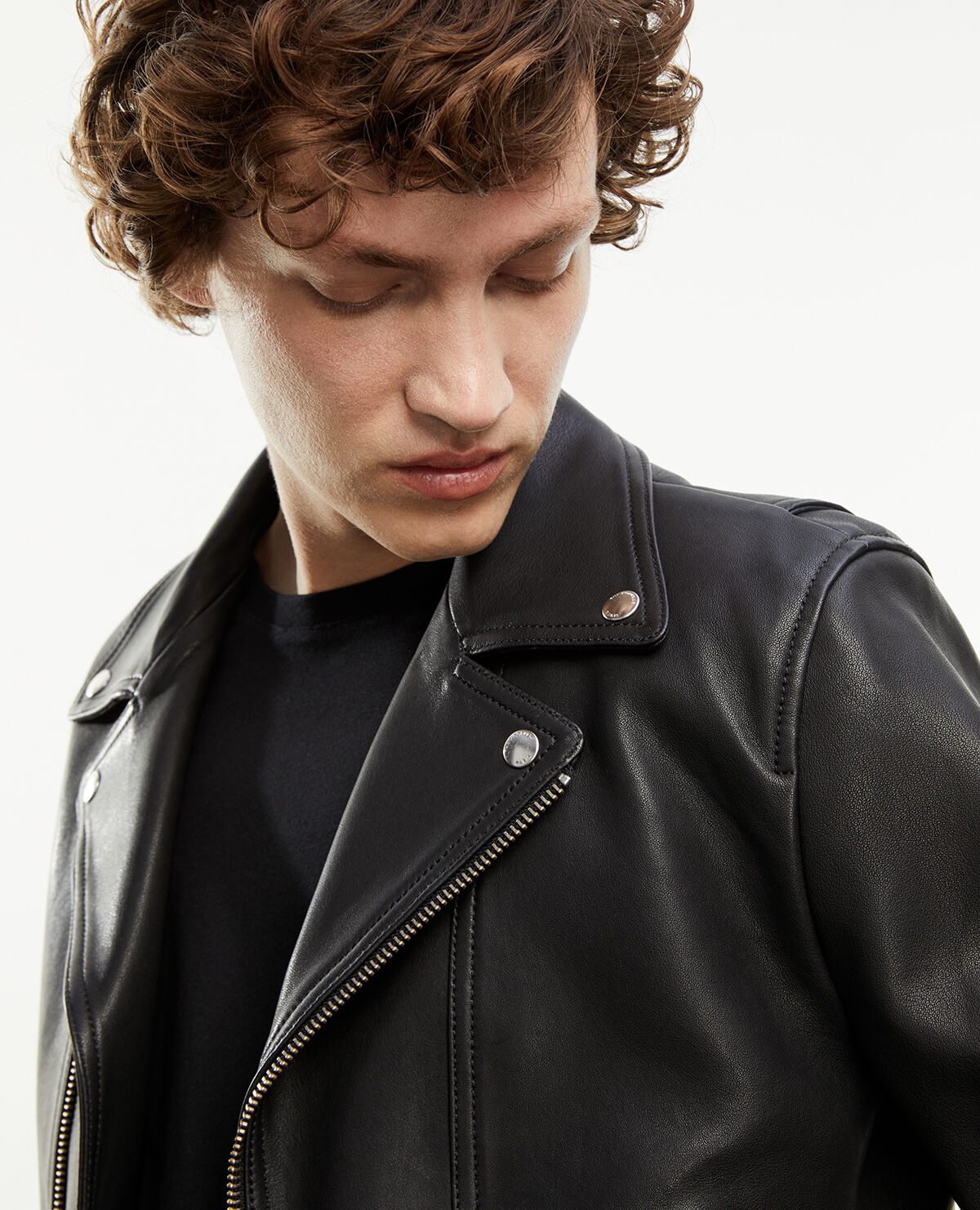 Padded black leather jacket