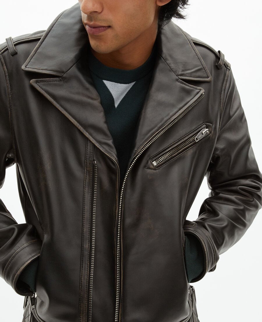 The Kooples HERREN BLACK USED LIGHT jacke im bikerstil aus schwarzem leder
