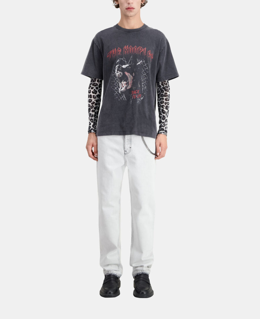 The Kooples HOMME BLACK WASHED t-shirt homme noir avec sérigraphie barking dog