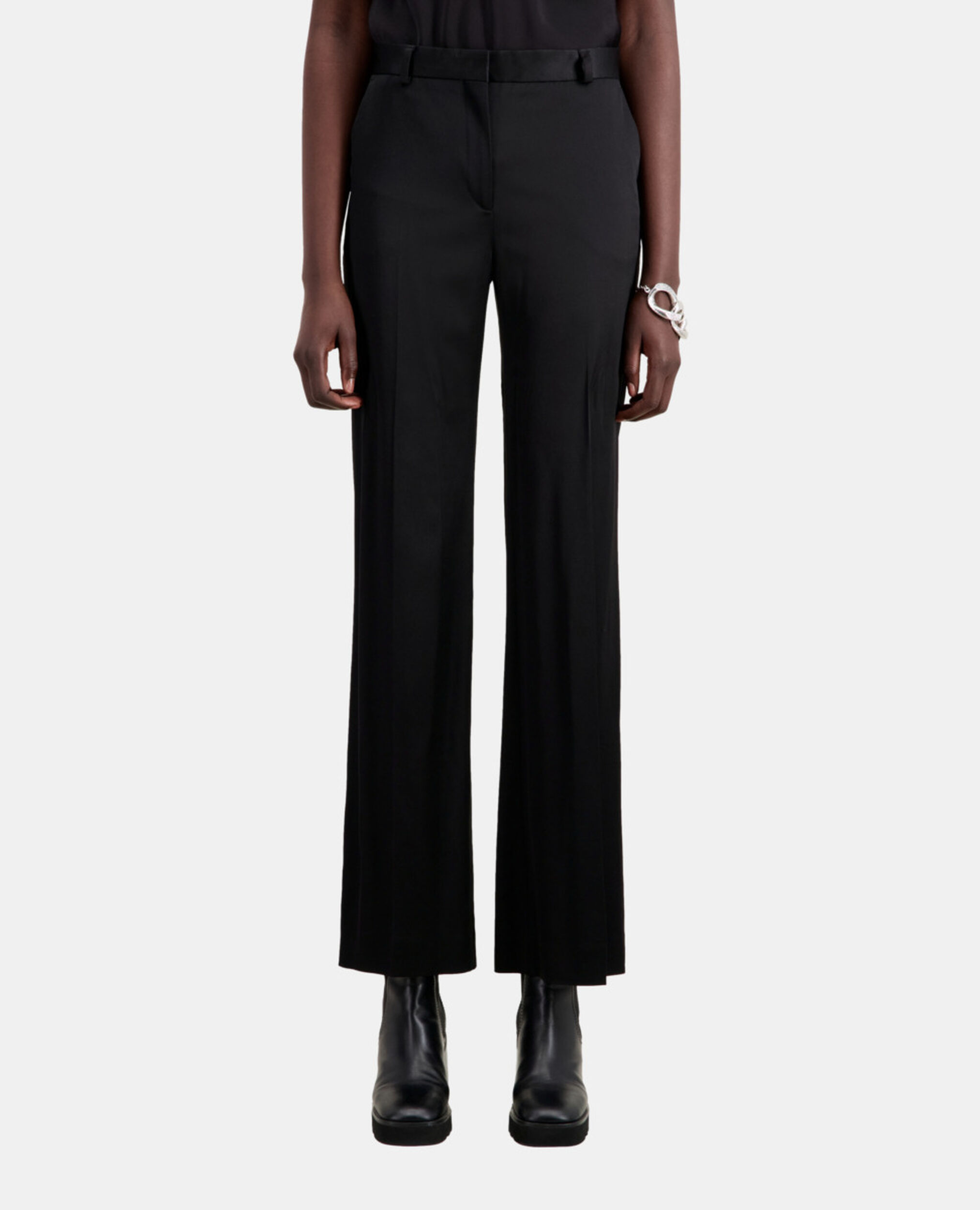 Schwarze Anzughose aus Satin, BLACK, hi-res image number null