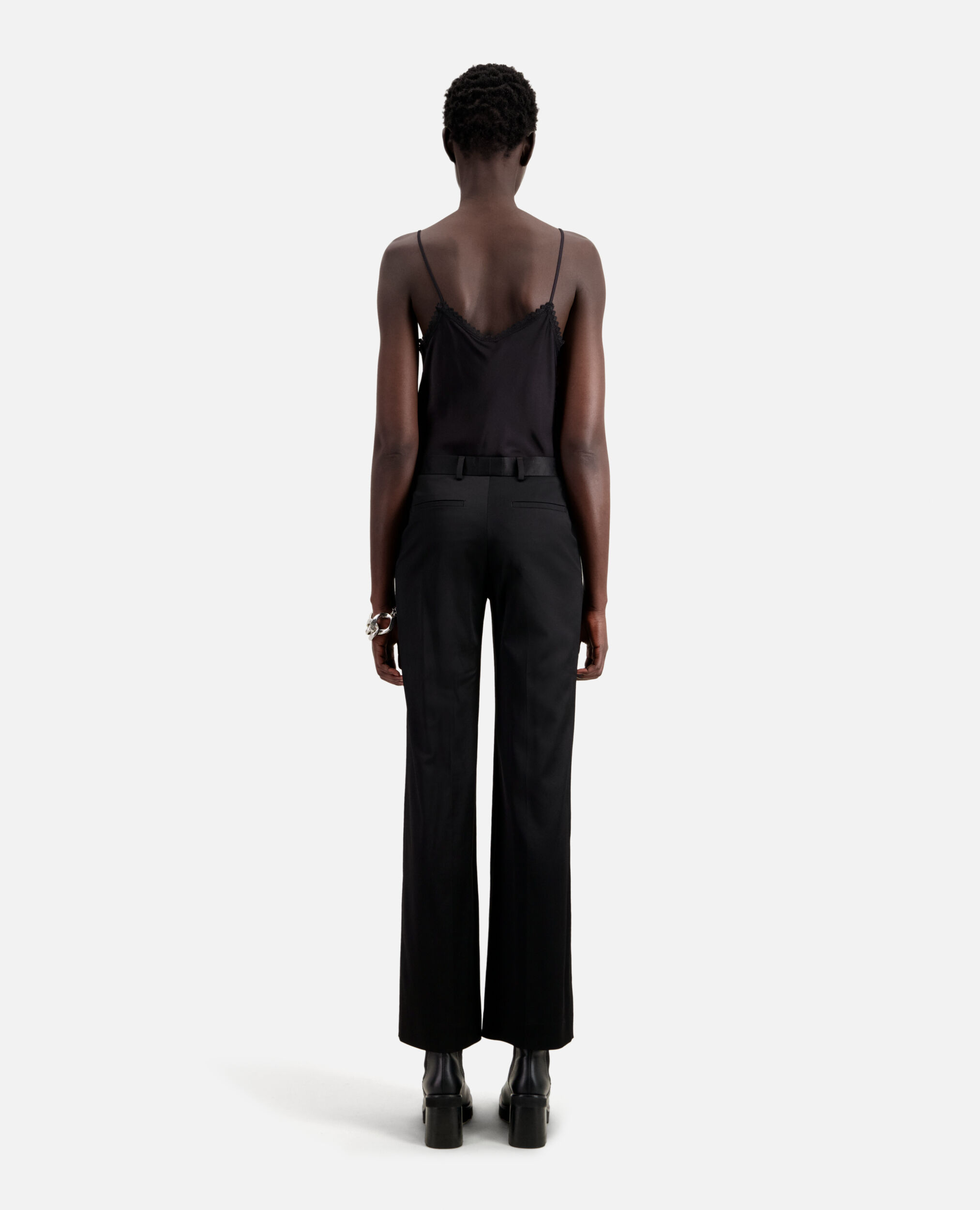Black satin suit trousers, BLACK, hi-res image number null
