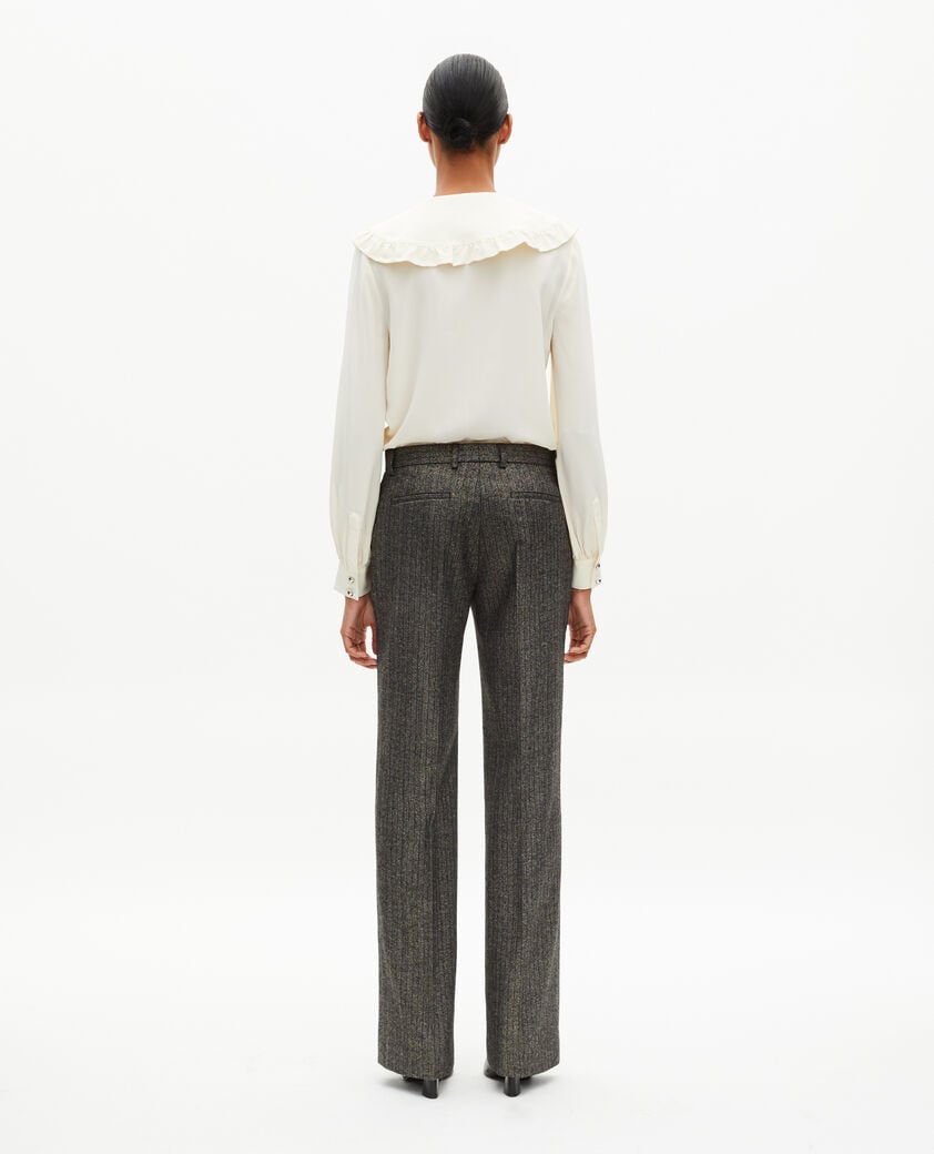 The Kooples FEMME BLACK pantalon tailleur droit à chevrons lurex doré et noir