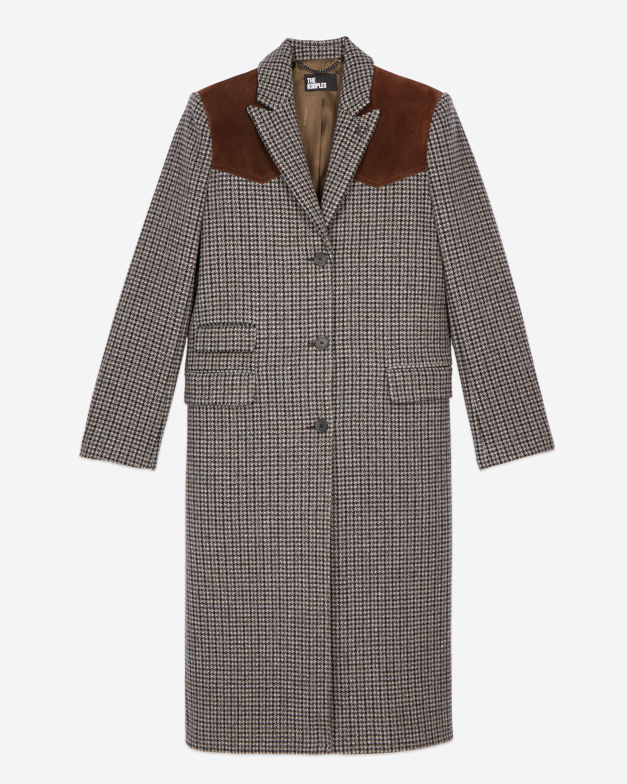 The Kooples WOMEN BLACK WHITE long black and white houndstooth coat