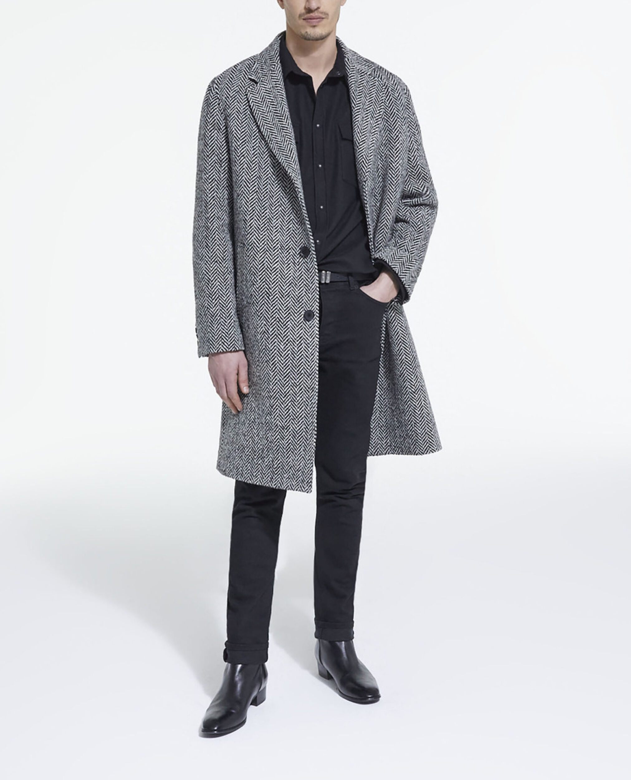 Patterned wool coat, BLACK WHITE, hi-res image number null