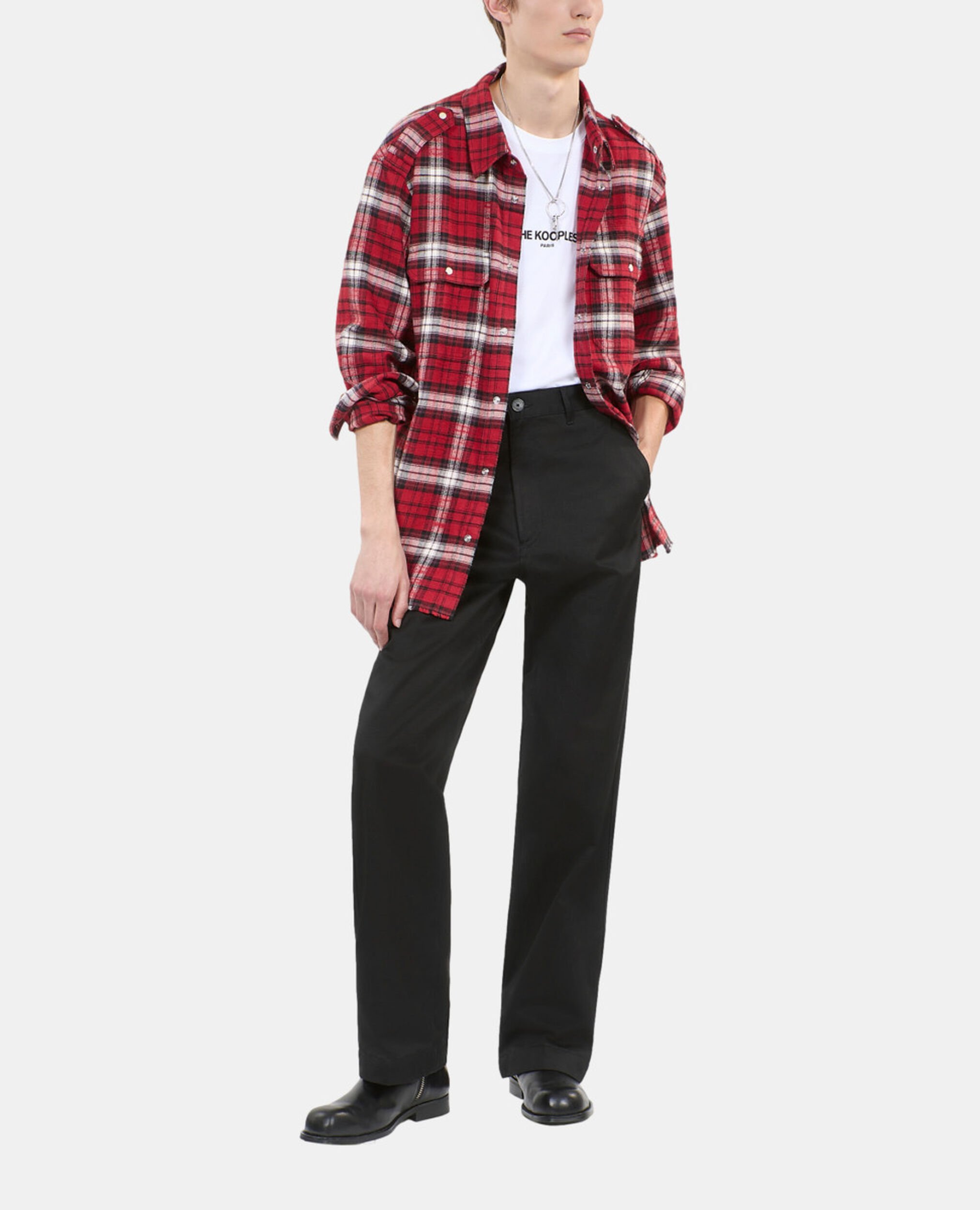 Red and white checked overshirt, BLACK-RED-WHITE, hi-res image number null