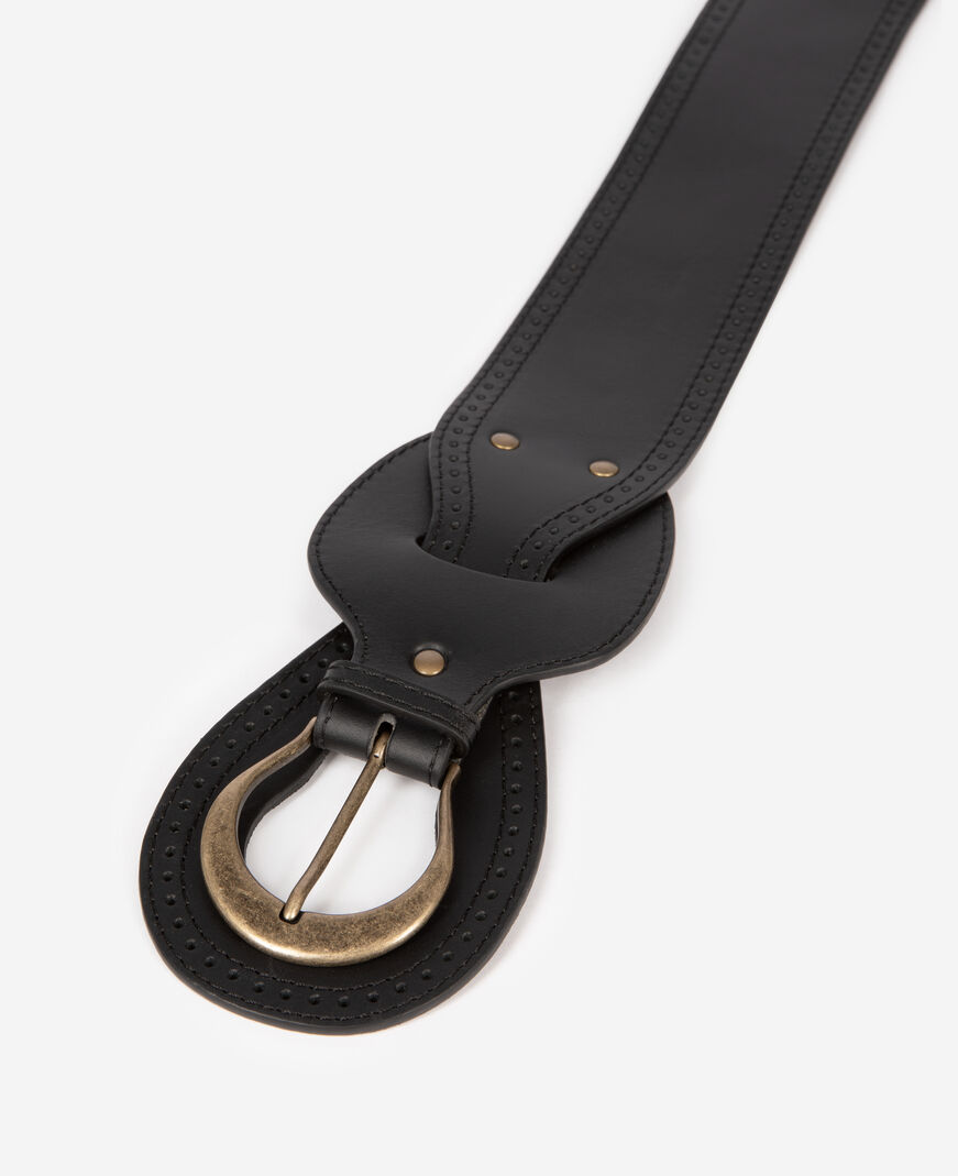 The Kooples WOMEN BLACK black leather belt with buckles