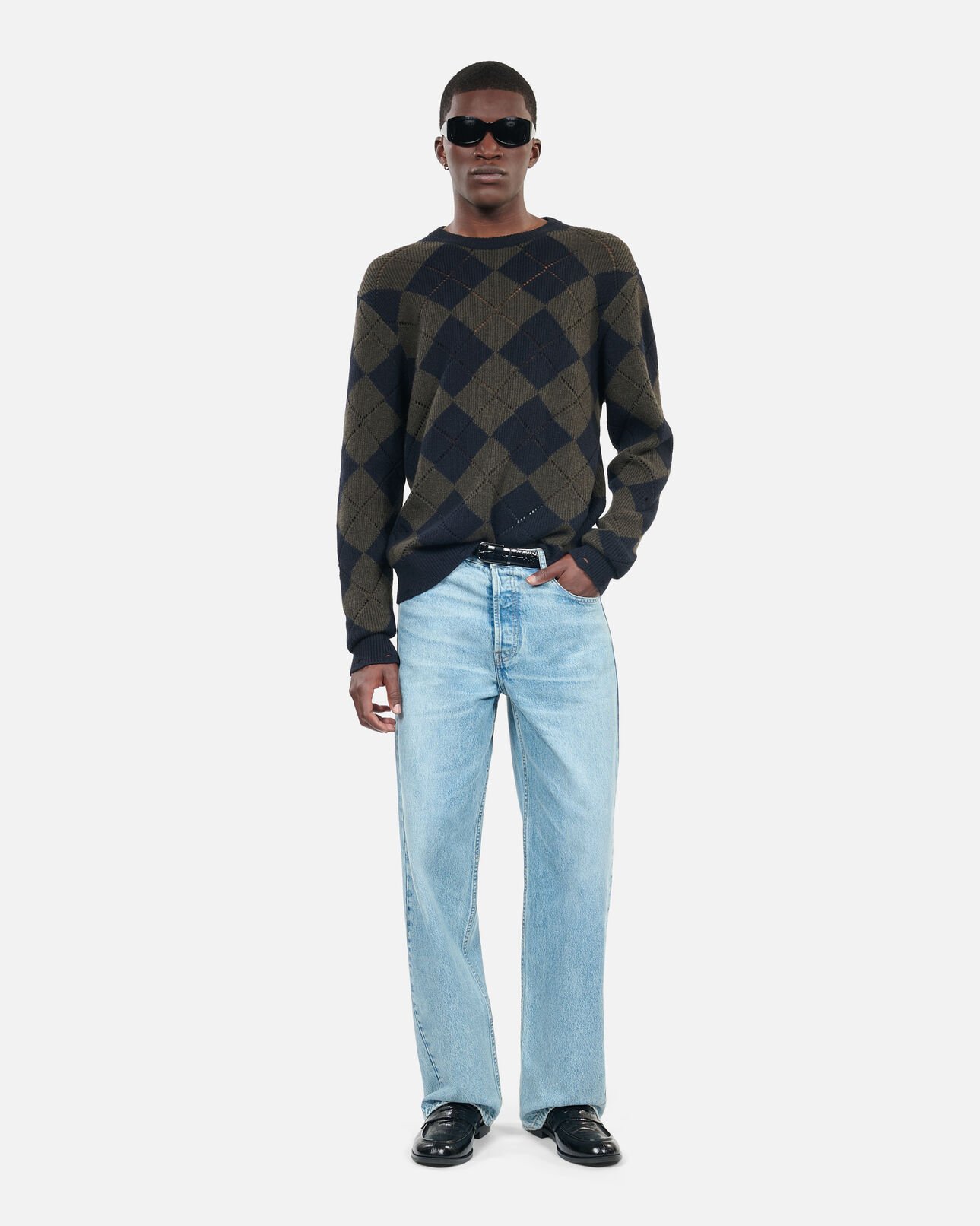 The Kooples HOMME GREEN NAVY pull à losanges noir et kaki