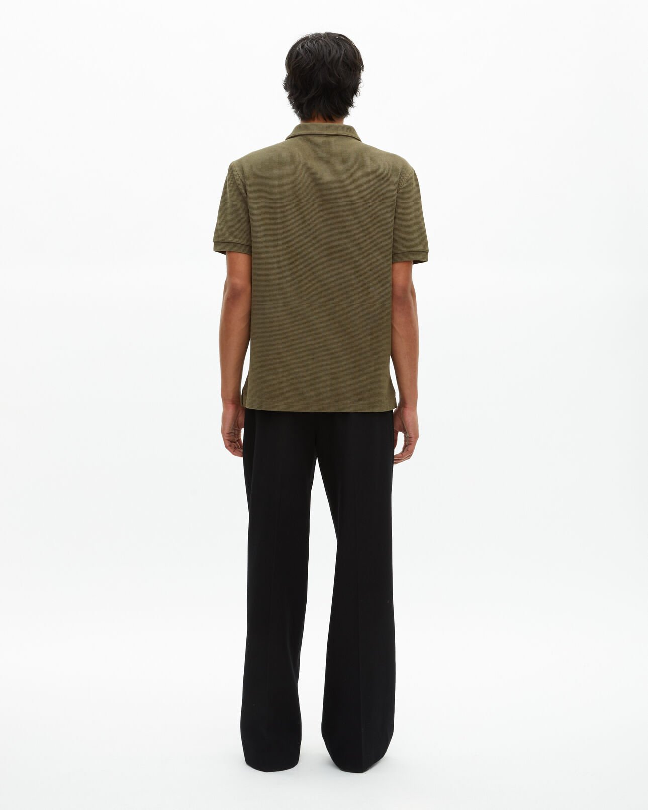 The Kooples H KAKI khaki honeycomb polo shirt with crest