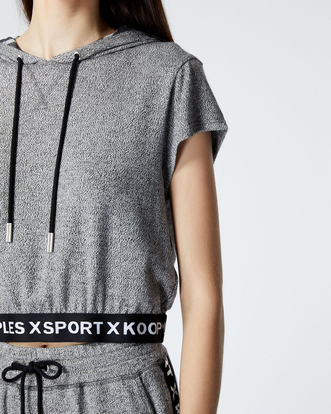 The Kooples FEMME GREY MELANGE sweat à manches courtes gris bande logo