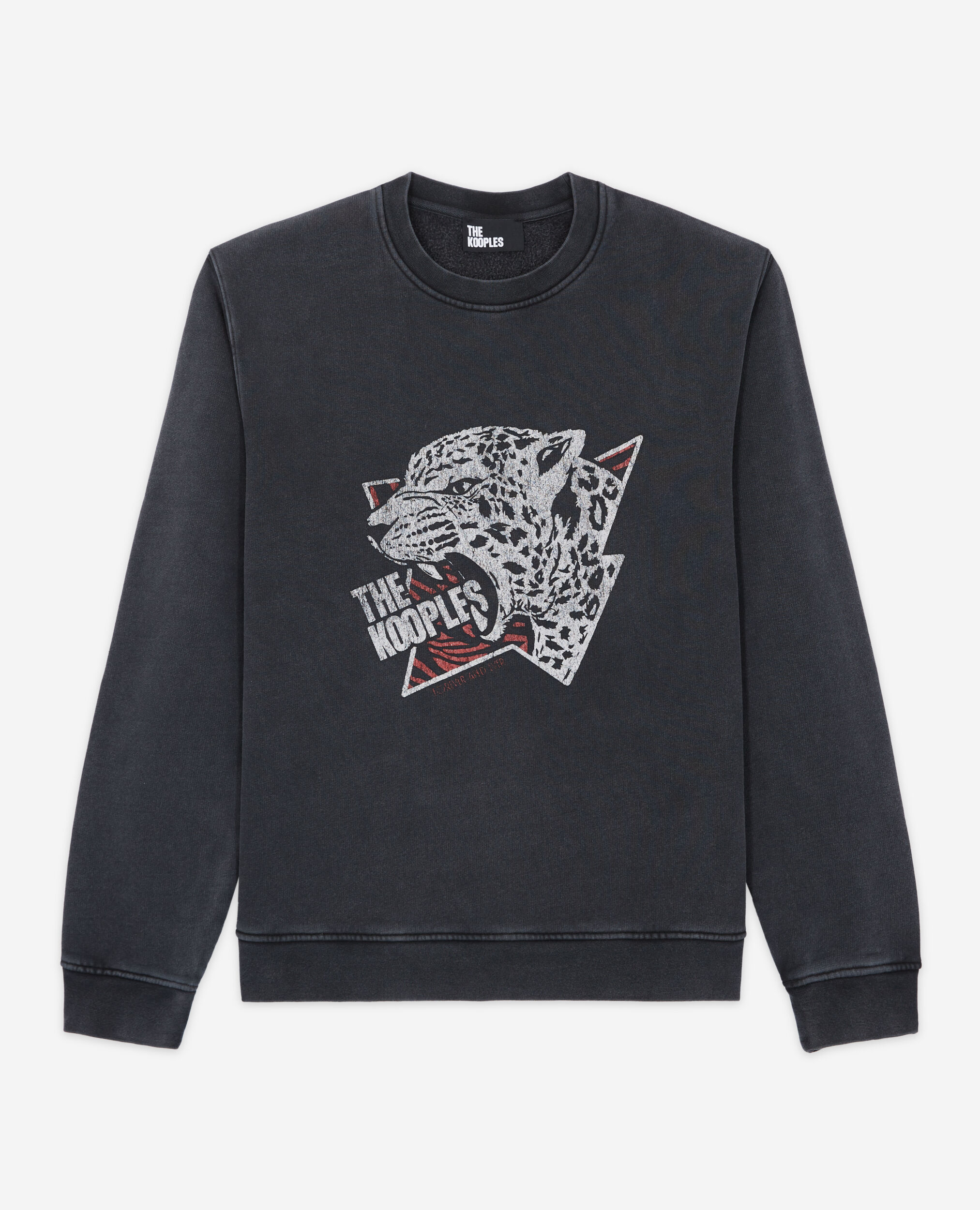 The Kooples black sweatshirt with tiger screen print an absolute essential this season Discover our selection of men s ready to wear on the website and in store