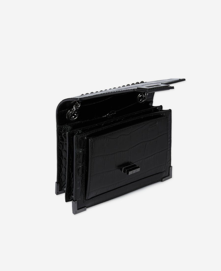 The Kooples F BLACK emily small crocodile-effect bag in black leather