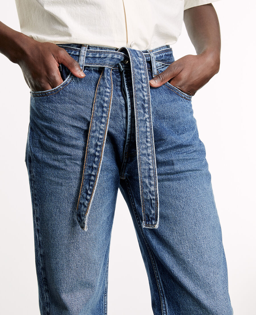 faded blue jeans with removable belt