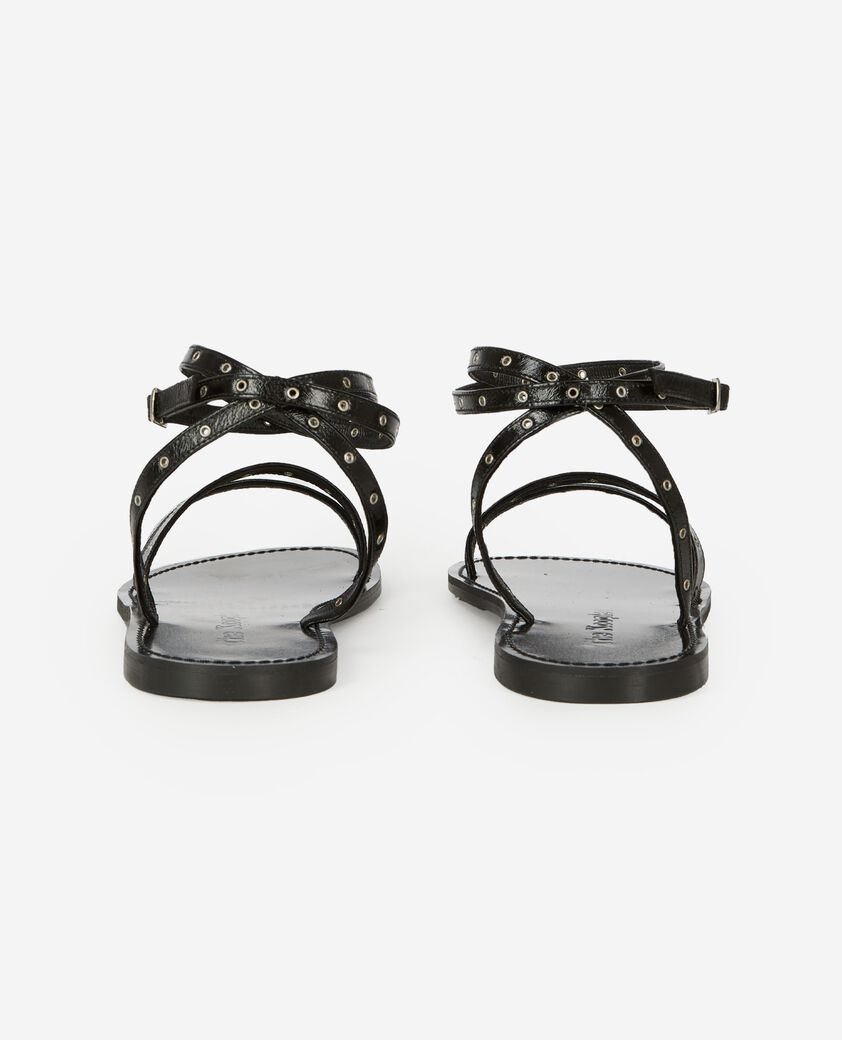 The Kooples WOMEN BLACK black leather flat sandals with eyelets