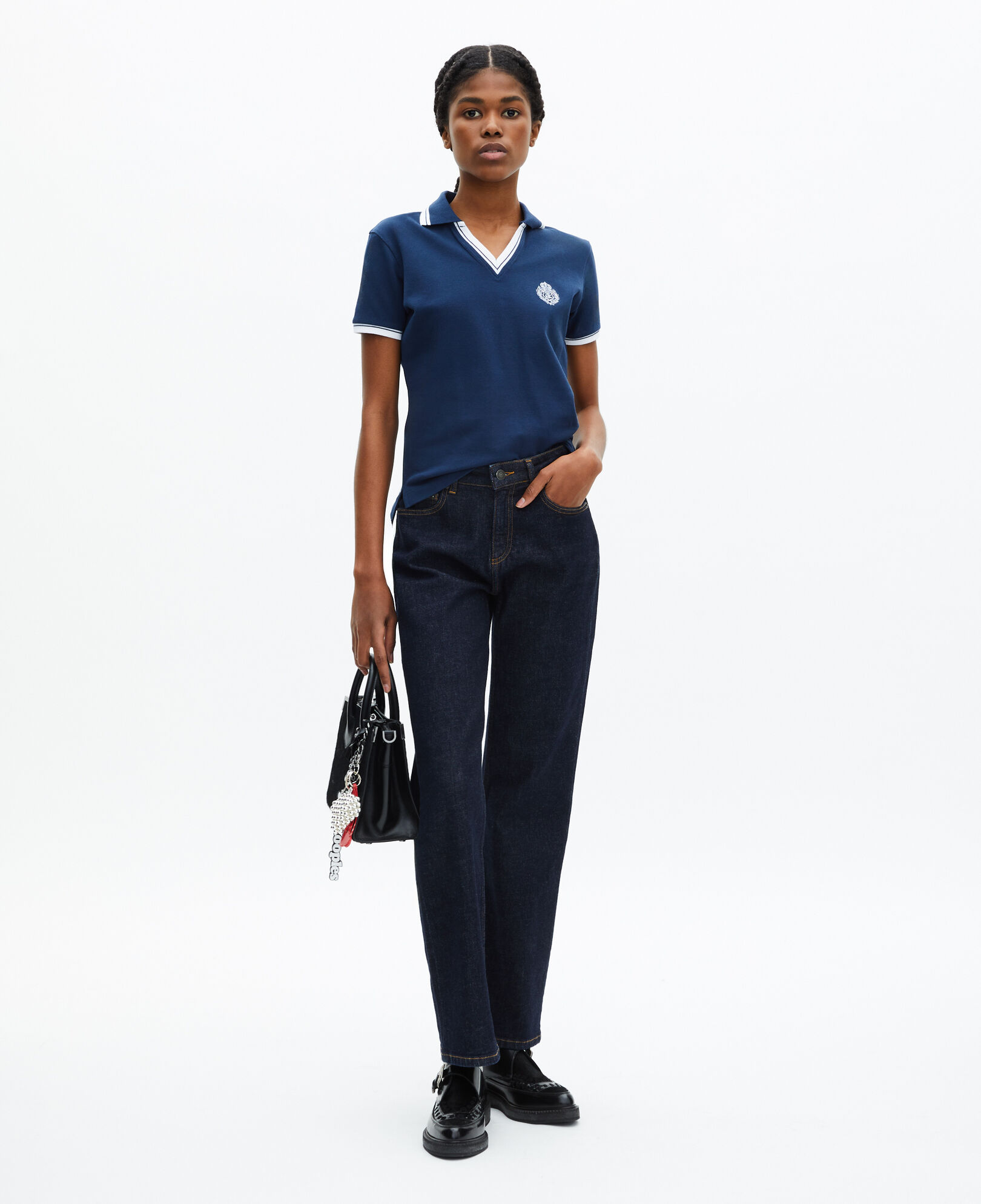 The Kooples FEMME DARK NAVY polo col v gris