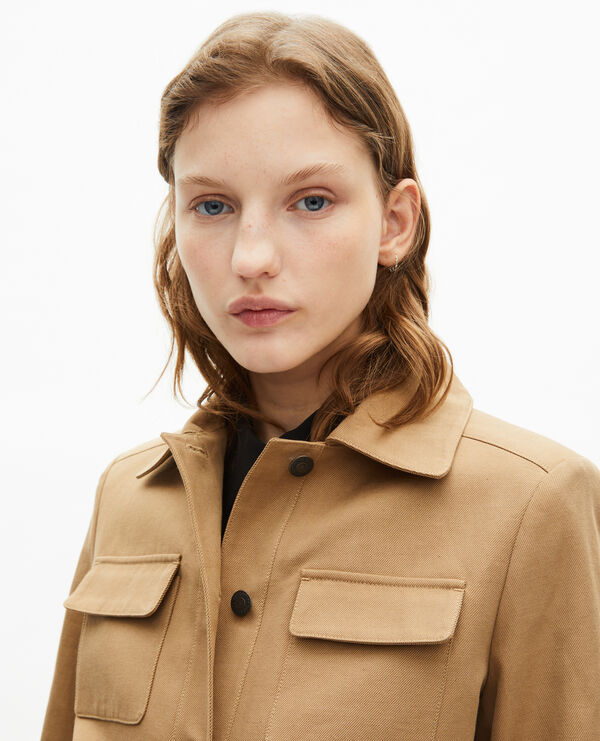 The Kooples FEMME BEIGE veste courte en coton et lin beige