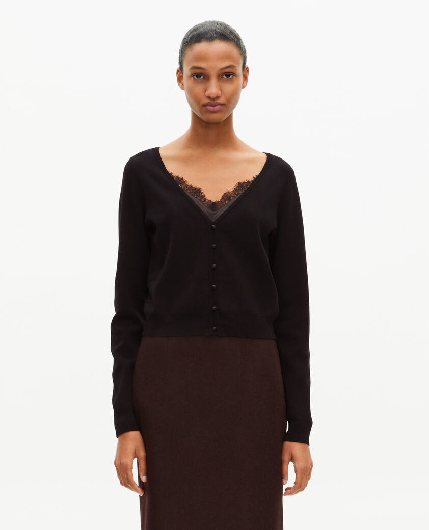 The Kooples FEMME BLACK pull effet trompe l'&oelig;il avec dentelle noir
