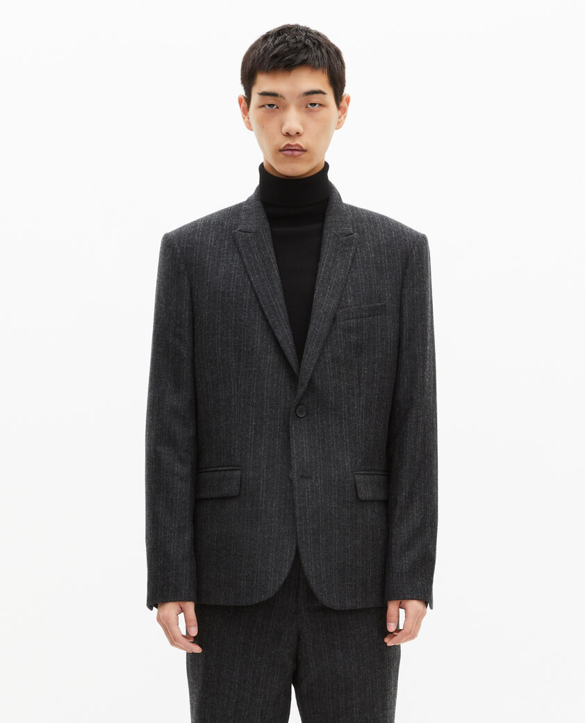 The Kooples MEN PEARL GREY dark grey pinstripe straight suit jacket