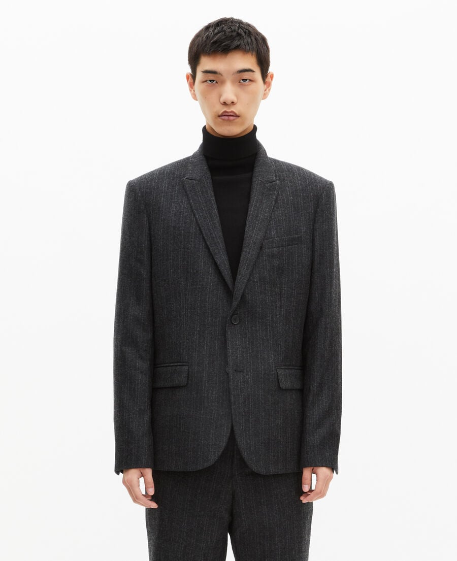 The Kooples HOMME PEARL GREY veste de costume droite à fines rayures gris foncé