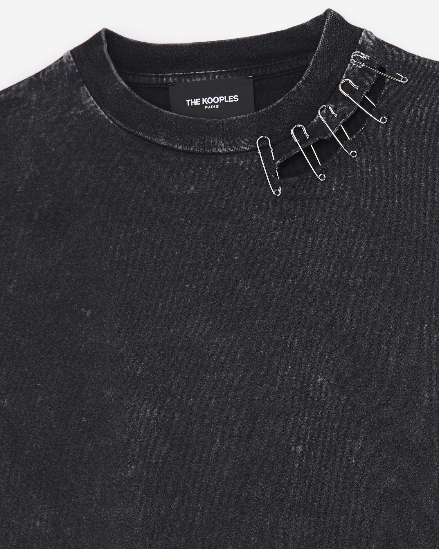 T-shirt noir délavé coton détail épingle, BLACK WASHED, hi-res image number null