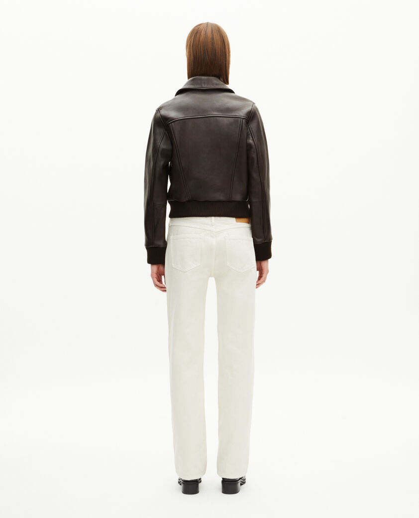 The Kooples FEMME BROWN blouson court en cuir marron