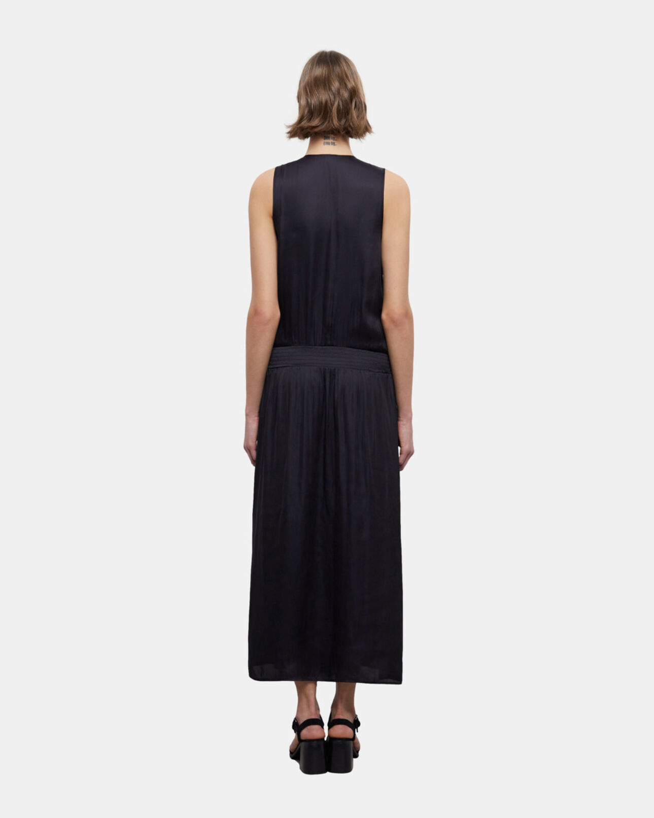 The Kooples DAMEN BLACK langes, schwarzes kleid aus satin