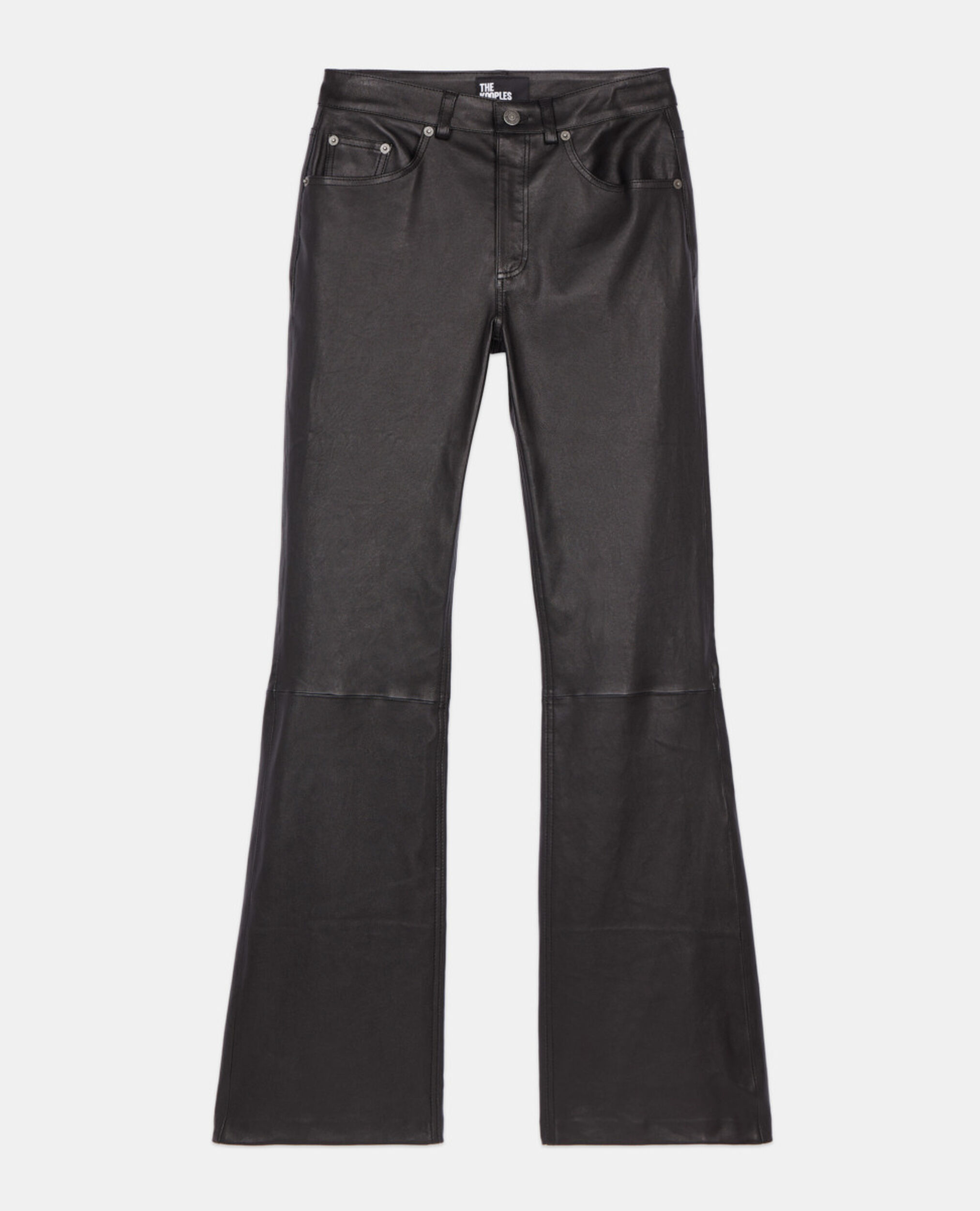 Ausgestellte, schwarze Hose aus Leder, BLACK, hi-res image number null