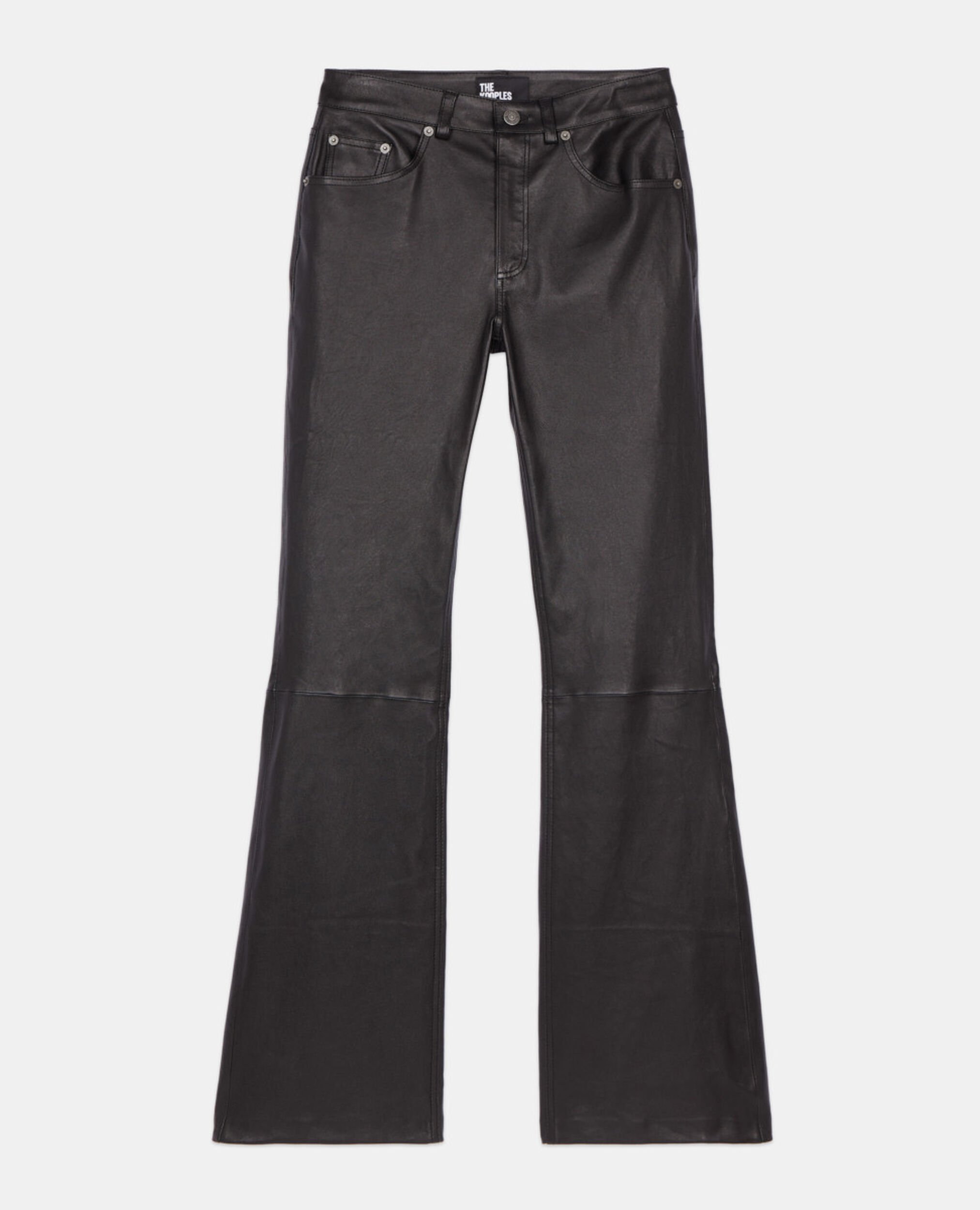 Ausgestellte, schwarze Hose aus Leder, BLACK, hi-res image number null