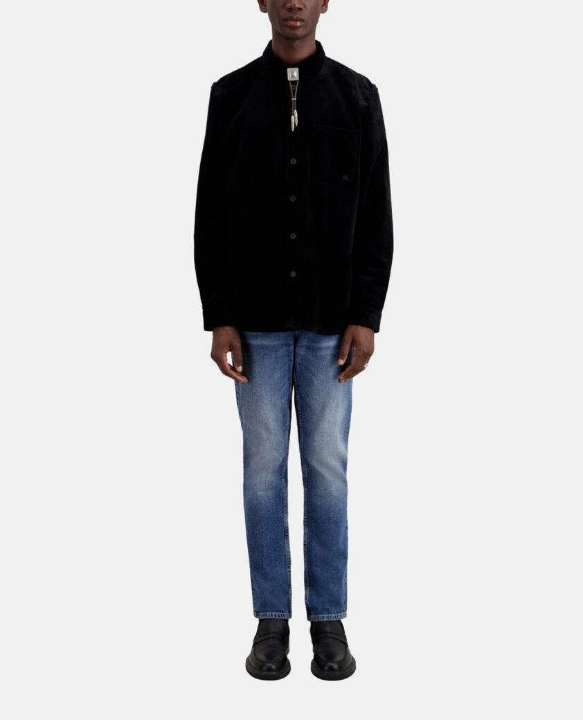 The Kooples HOMME BLACK chemise noire en velours c&ocirc;tel&eacute;