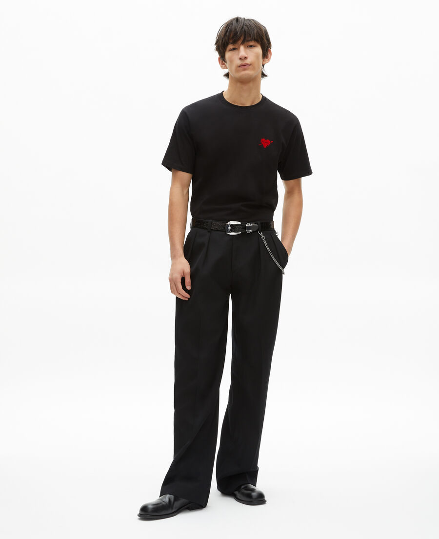 The Kooples MEN BLACK t-shirt with black heart flocking